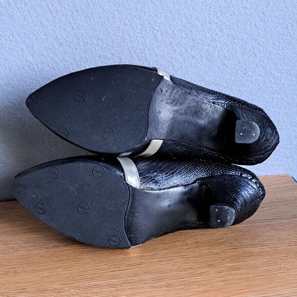 Vintage Handmade Mary Jane Womens 7.5 Black Patent Kitten Heels Rhinestone Retro - Picture 6 of 15